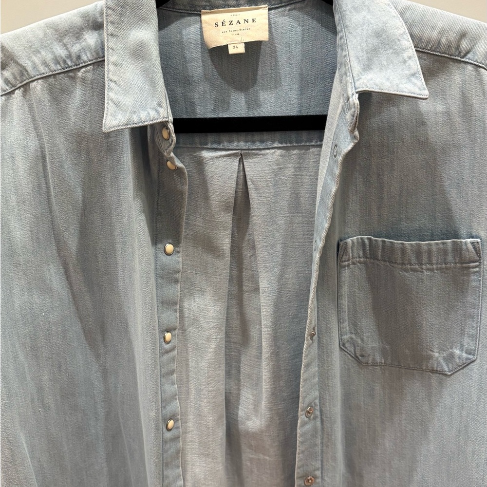 Sézane Light Blue Denim Button-Up Shirt